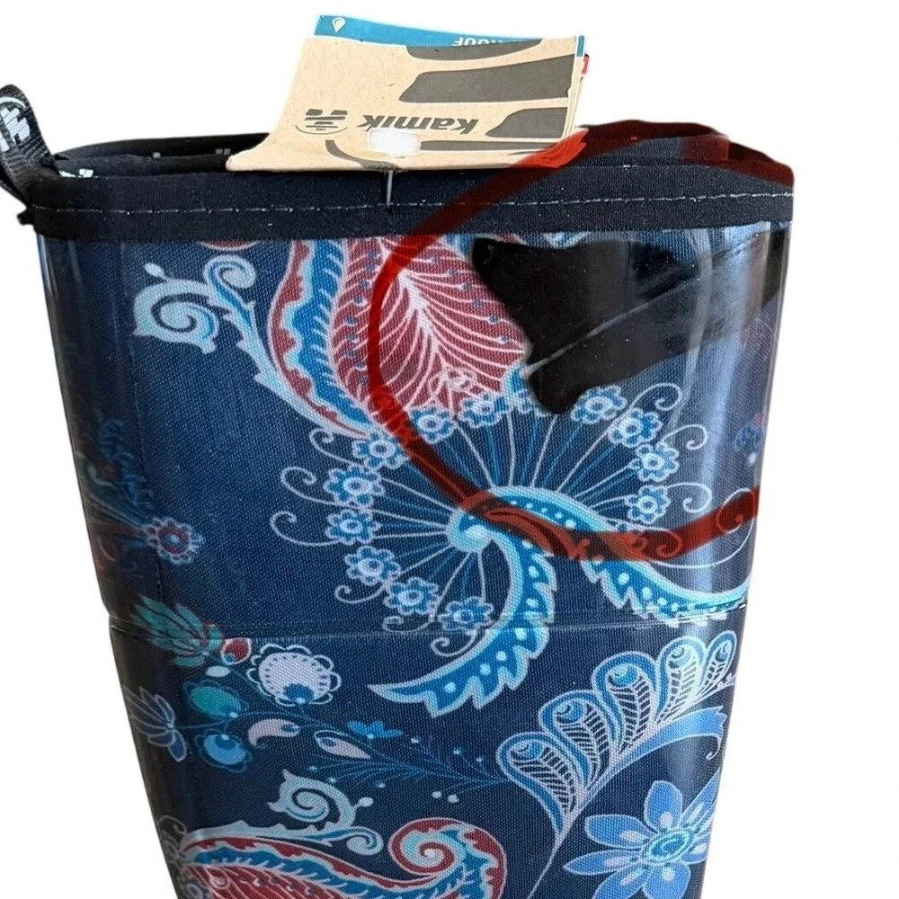 NWT Kamik Womens Blue Paisley Floral Waterproof Tall Rain Boots‎ Size 6